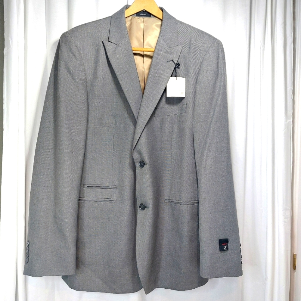 J.Ferrari Modern Fit Men’s Blazer Suit Jacket Gray Sharkskin‎ Sz 42L NWT